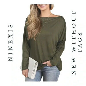 1263. NINEXIS BOAT NECK LONG‎ SLEEVE TOP SIZE X-LARGE GREEN IN COLOR LIGHTWEIGHT